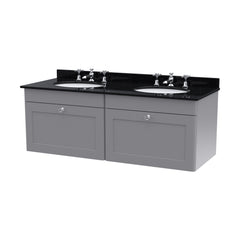 [BFCL294BR6] Swynnerton Traditional 2 Drawer Wall Hung Vanity Basin Unit with Double 3 Tap Hole Black Marble Worktop and Basin, 1200mm, Choice of Colour - Cutout
