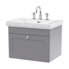 [BFCL294B] Swynnerton Traditional 1 Drawer Wall Hung Vanity Basin Unit with 3 Tap Hole Traditional Fireclay Basin, Choice of Size and Colour - Cutout