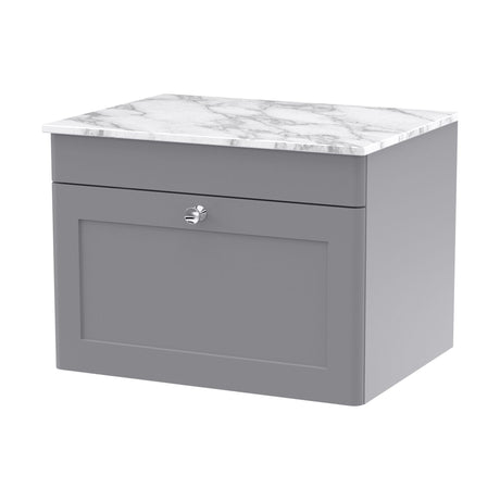 [BFCL294CMT] Swynnerton Traditional 1 Drawer Wall Hung Vanity Unit with Marble Top, Satin Grey, 600mm - Cutout