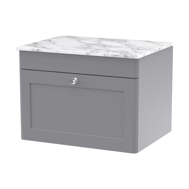 [BFCL294CMT] Swynnerton Traditional 1 Drawer Wall Hung Vanity Unit with Marble Top, Satin Grey, 600mm - Cutout