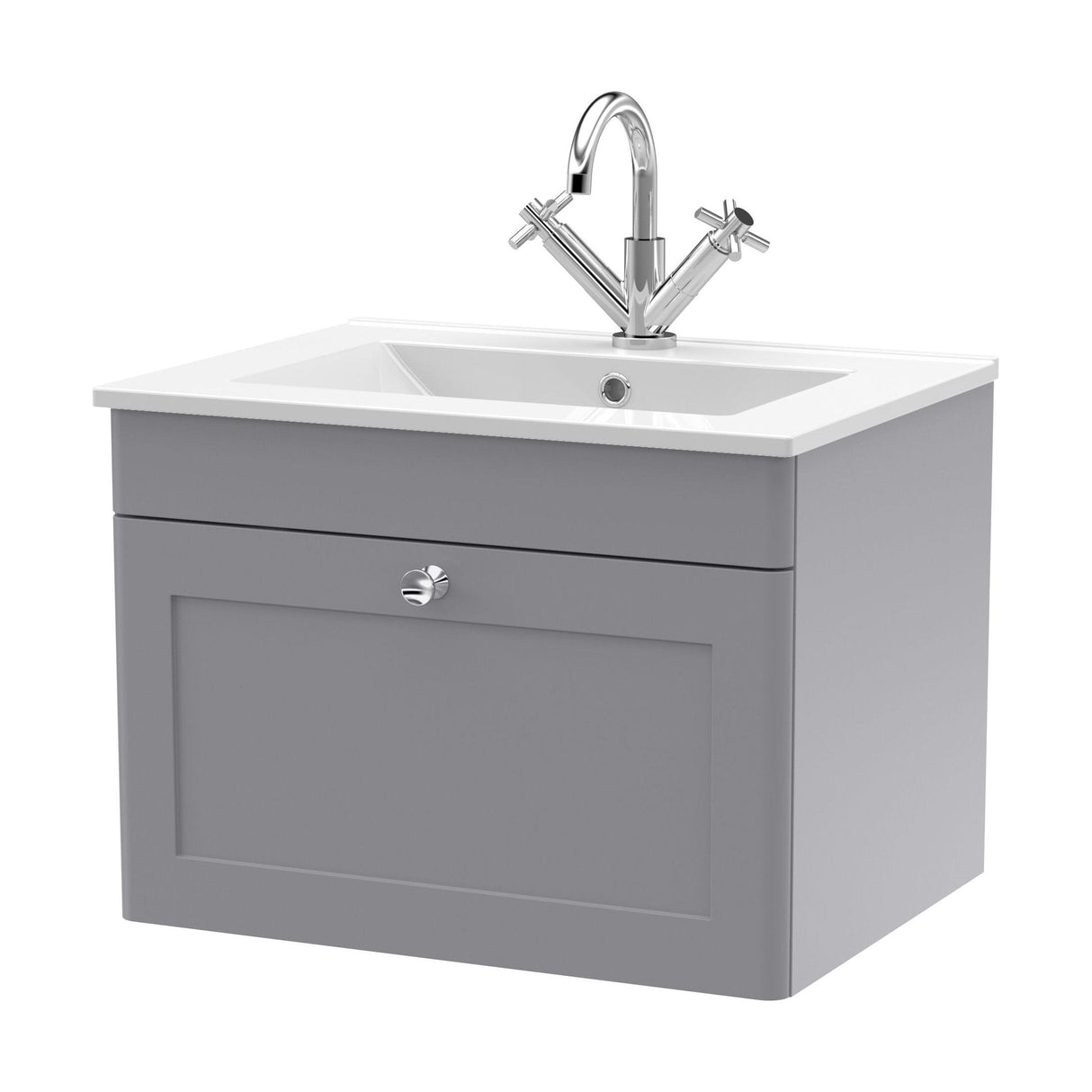 [BFCL294C] Swynnerton Traditional 1 Drawer Wall Hung Vanity Basin Unit with 1 Tap Hole Minimalist Ceramic Basin, Choice of Size and Colour - Cutout