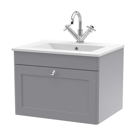 [BFCL294C] Swynnerton Traditional 1 Drawer Wall Hung Vanity Basin Unit with 1 Tap Hole Minimalist Ceramic Basin, Choice of Size and Colour - Cutout