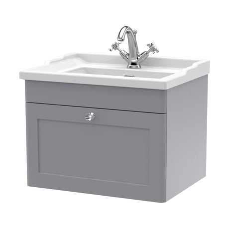 [BFCL294F] Swynnerton Traditional 1 Drawer Wall Hung Vanity Basin Unit with 1 Tap Hole Traditional Ceramic Basin, Choice of Size and Colour - Cutout