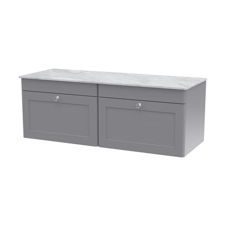 [BFCL294GMT2] Swynnerton Traditional 2 Drawer Wall Hung Vanity Unit with Marble Top, Satin Grey, 1200mm - Cutout