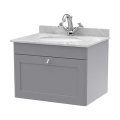 [BFCL294GR1] Swynnerton Traditional 1 Drawer Wall Hung Vanity Unit with Grey Marble Worktop and 1 Tap Hole Basin, Choice of Size and Colour - Cutout