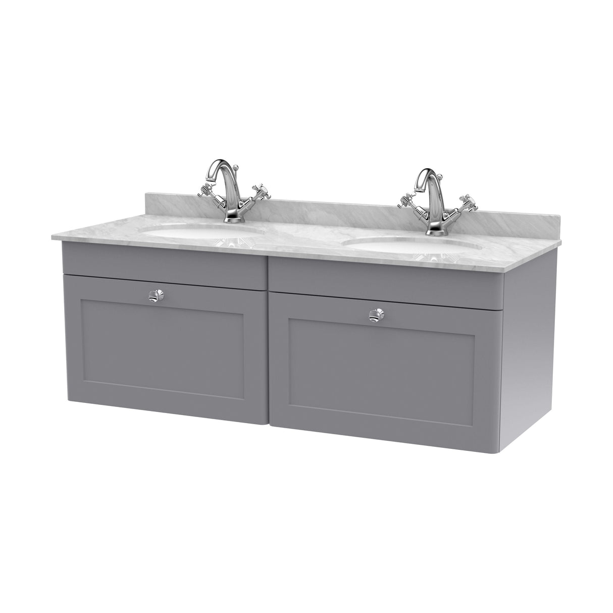 [BFCL294GR2] Swynnerton Traditional 2 Drawer Wall Hung Vanity Basin Unit with Double 1 Tap Hole Grey Marble Basin, 1200mm, Choice of Colour - Cutout
