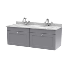 [BFCL294GR2] Swynnerton Traditional 2 Drawer Wall Hung Vanity Basin Unit with Double 1 Tap Hole Grey Marble Basin, 1200mm, Choice of Colour - Cutout