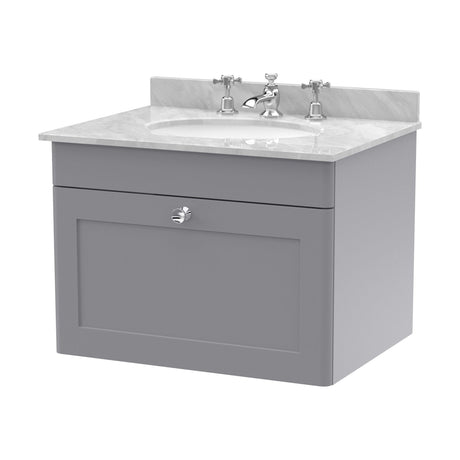 [BFCL294GR3] Swynnerton Traditional 1 Drawer Wall Hung Vanity Basin Unit with 3 Tap Hole Grey Marble Top Basin, Choice of Size and Colour - Cutout