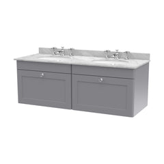 [BFCL294GR6] Swynnerton Traditional 2 Drawer Wall Hung Vanity Basin Unit with Double 3 Tap Hole Grey Marble Basin, 1200mm, Choice of Colour - Cutout