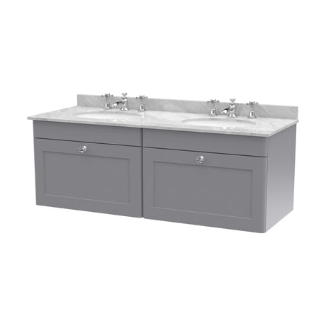 [BFCL294GR6] Swynnerton Traditional 2 Drawer Wall Hung Vanity Basin Unit with Double 3 Tap Hole Grey Marble Basin, 1200mm, Choice of Colour - Cutout