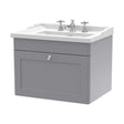 [BFCL294G] Swynnerton Traditional 1 Drawer Wall Hung Vanity Unit with Basin, Satin Grey, 600mm - Cutout