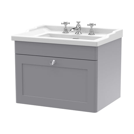 [BFCL294G] Swynnerton Traditional 1 Drawer Wall Hung Vanity Basin Unit with 3 Tap Hole Traditional Ceramic Basin, Choice of Size and Colour - Cutout