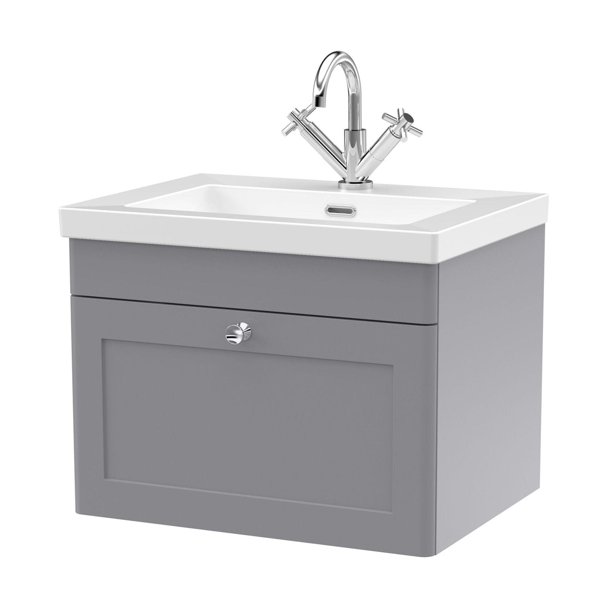 [BFCL294L] Swynnerton Traditional 1 Drawer Wall Hung Vanity Basin Unit with 1 Tap Hole Modern Fireclay Basin, Choice of Size and Colour - Cutout