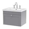[BFCL294M] Swynnerton Traditional 1 Drawer Wall Hung Vanity Unit with Fireclay Basin, Satin Grey, 600mm - Cutout