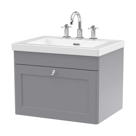 [BFCL294M] Swynnerton Traditional 1 Drawer Wall Hung Vanity Basin Unit with 3 Tap Hole Modern Fireclay Basin, Choice of Size and Colour - Cutout