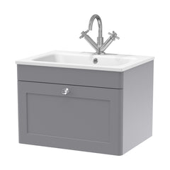 [BFCL294P] Swynnerton Traditional 1 Drawer Wall Hung Vanity Basin Unit with 1 Tap Hole Stone Basin, Choice of Size and Colour - Cutout
