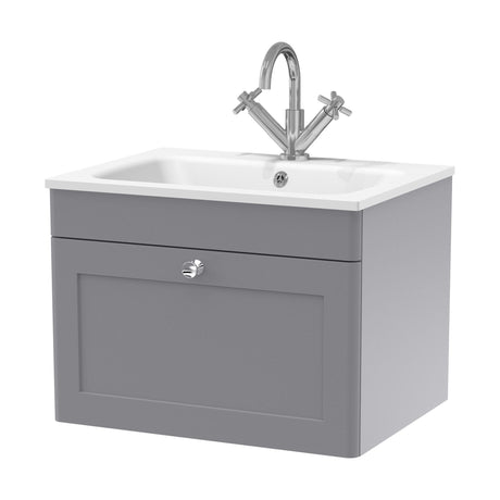 [BFCL294P] Swynnerton Traditional 1 Drawer Wall Hung Vanity Basin Unit with 1 Tap Hole Stone Basin, Choice of Size and Colour - Cutout