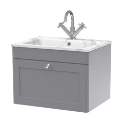 [BFCL294Q] Swynnerton Traditional 1 Drawer Wall Hung Vanity Basin Unit with 1 Tap Hole Marble Effect Stone Basin, Choice of Size and Colour - Cutout