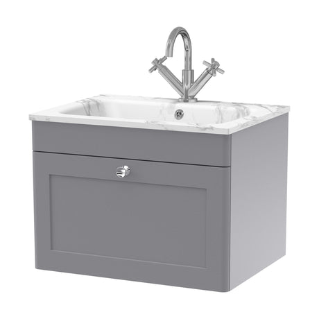 [BFCL294Q] Swynnerton Traditional 1 Drawer Wall Hung Vanity Basin Unit with 1 Tap Hole Marble Effect Stone Basin, Choice of Size and Colour - Cutout