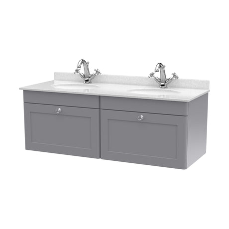 [BFCL294WR2] Swynnerton Traditional 2 Drawer Wall Hung Vanity Basin Unit with Double 1 Tap Hole White Marble Worktop and Basin, 1200mm, Choice of Colour - Cutout
