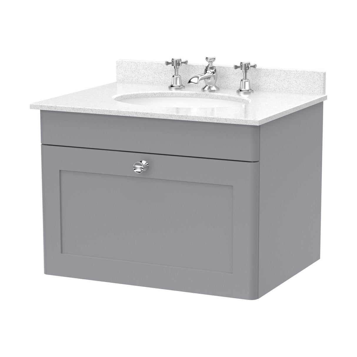 [BFCL294WR3] Swynnerton Traditional 1 Drawer Wall Hung Vanity Basin Unit with 3 Tap Hole White Marble Worktop and Basin, Choice of Size and Colour - Cutout