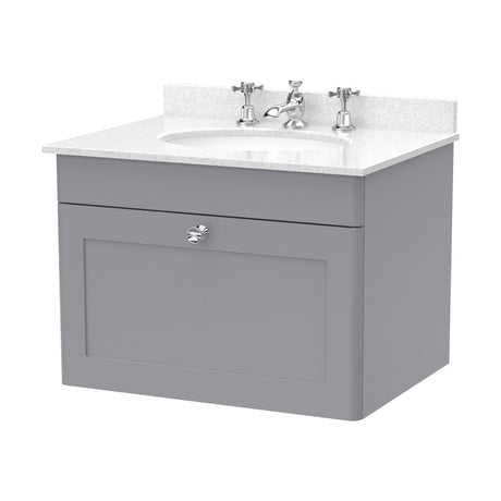 [BFCL294WR3] Swynnerton Traditional 1 Drawer Wall Hung Vanity Basin Unit with 3 Tap Hole White Marble Worktop and Basin, Choice of Size and Colour - Cutout