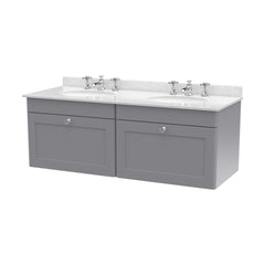 [BFCL294WR6] Swynnerton Traditional 2 Drawer Wall Hung Vanity Basin Unit with Double 3 Tap Hole White Marble Worktop and Basin, 1200mm, Choice of Colour - Cutout