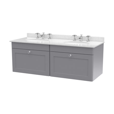 [BFCL294WR6] Swynnerton Traditional 2 Drawer Wall Hung Vanity Basin Unit with Double 3 Tap Hole White Marble Worktop and Basin, 1200mm, Choice of Colour - Cutout