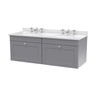 [BFCL294WR6] Swynnerton Traditional 2 Drawer Wall Hung Vanity Basin Unit with Double 3 Tap Hole White Marble Worktop and Basin, 1200mm, Choice of Colour - Cutout