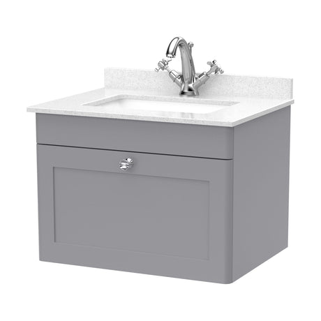 [BFCL294WS1] Swynnerton Traditional 1 Drawer Wall Hung Vanity Basin Unit with 1 Tap Hole White Marble Worktop and Square Basin, Choice of Size and Colour - Cutout