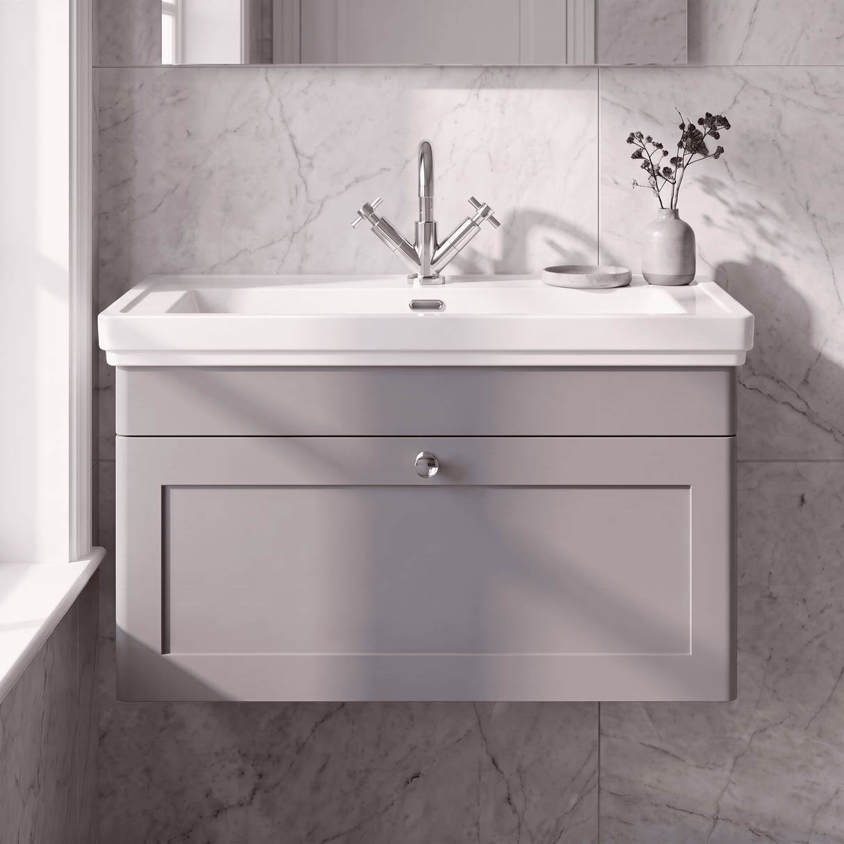 [BFCL296A] Swynnerton Traditional Wall Hung 1 Drawer Vanity Basin Unit with Fireclay Basin - Choice of Colour and Size - Silo