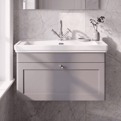 [BFCL296A] Swynnerton Traditional Wall Hung 1 Drawer Vanity Basin Unit with Fireclay Basin - Choice of Colour and Size - Silo