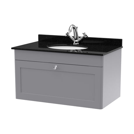 [BFCL296BR1] Swynnerton Traditional 1 Drawer Wall Hung Vanity Unit with Black Marble Worktop and 1 Tap Hole Basin, Choice of Size and Colour - Cutout