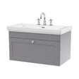 [BFCL296B] Swynnerton Traditional 1 Drawer Wall Hung Vanity Unit with Basin, Satin Grey, 800mm - Cutout
