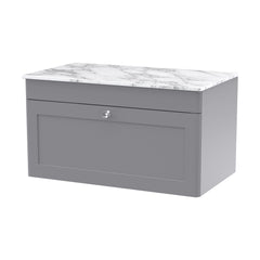 [BFCL296CMT] Swynnerton Traditional 1 Drawer Wall Hung Vanity Unit with Marble Top, Satin Grey, 800mm - Cutout
