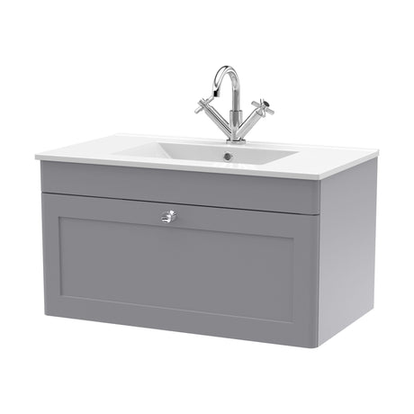 [BFCL296C] Swynnerton Traditional 1 Drawer Wall Hung Vanity Basin Unit with 1 Tap Hole Minimalist Ceramic Basin, Choice of Size and Colour - Cutout