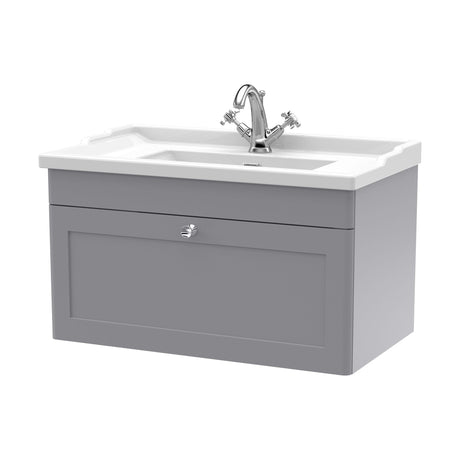 [BFCL296F] Swynnerton Traditional 1 Drawer Wall Hung Vanity Basin Unit with 1 Tap Hole Traditional Ceramic Basin, Choice of Size and Colour - Cutout