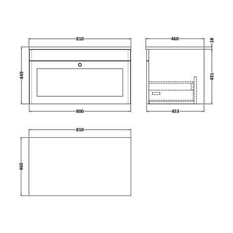 [BFCL296GMT] Swynnerton Traditional Wall Hung Vanity Unit with Marble Top, 800mm - Technical Drawing