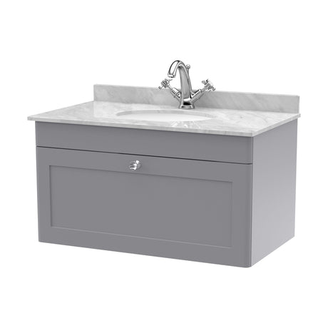 [BFCL296GR1] Swynnerton Traditional 1 Drawer Wall Hung Vanity Unit with Grey Marble Worktop and 1 Tap Hole Basin, Choice of Size and Colour - Cutout
