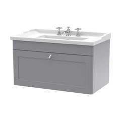 [BFCL296G] Swynnerton Traditional 1 Drawer Wall Hung Vanity Basin Unit with 3 Tap Hole Traditional Ceramic Basin, Choice of Size and Colour - Cutout