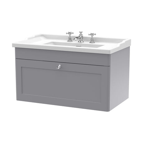 [BFCL296G] Swynnerton Traditional 1 Drawer Wall Hung Vanity Basin Unit with 3 Tap Hole Traditional Ceramic Basin, Choice of Size and Colour - Cutout