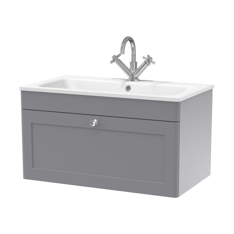 [BFCL296P] Swynnerton Traditional 1 Drawer Wall Hung Vanity Basin Unit with 1 Tap Hole Stone Basin, Choice of Size and Colour - Cutout