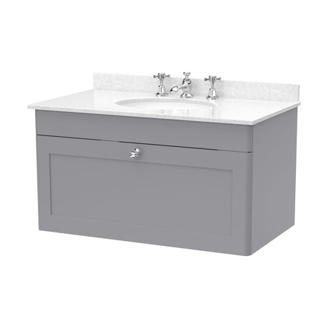 [BFCL296WR3] Swynnerton Traditional 1 Drawer Wall Hung Vanity Basin Unit with 3 Tap Hole White Marble Worktop and Basin, Choice of Size and Colour - Cutout