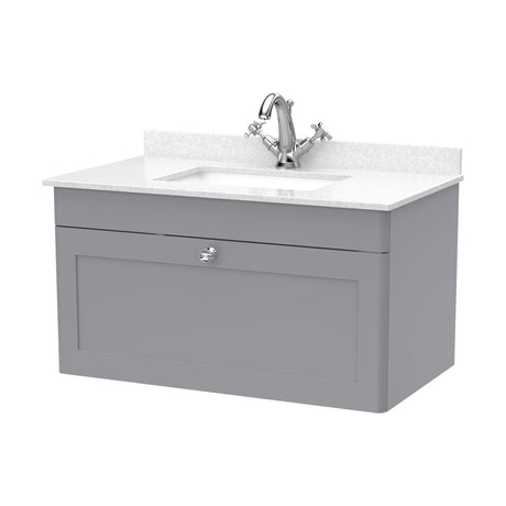 [BFCL296WS1] Swynnerton Traditional 1 Drawer Wall Hung Vanity Basin Unit with 1 Tap Hole White Marble Worktop and Square Basin, Choice of Size and Colour - Cutout