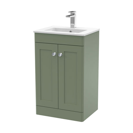 [BFCL823C] Swynnerton Traditional 2 Door Floor Standing Vanity Unit with Minimalist Basin, Satin Green, 500mm - Cutout