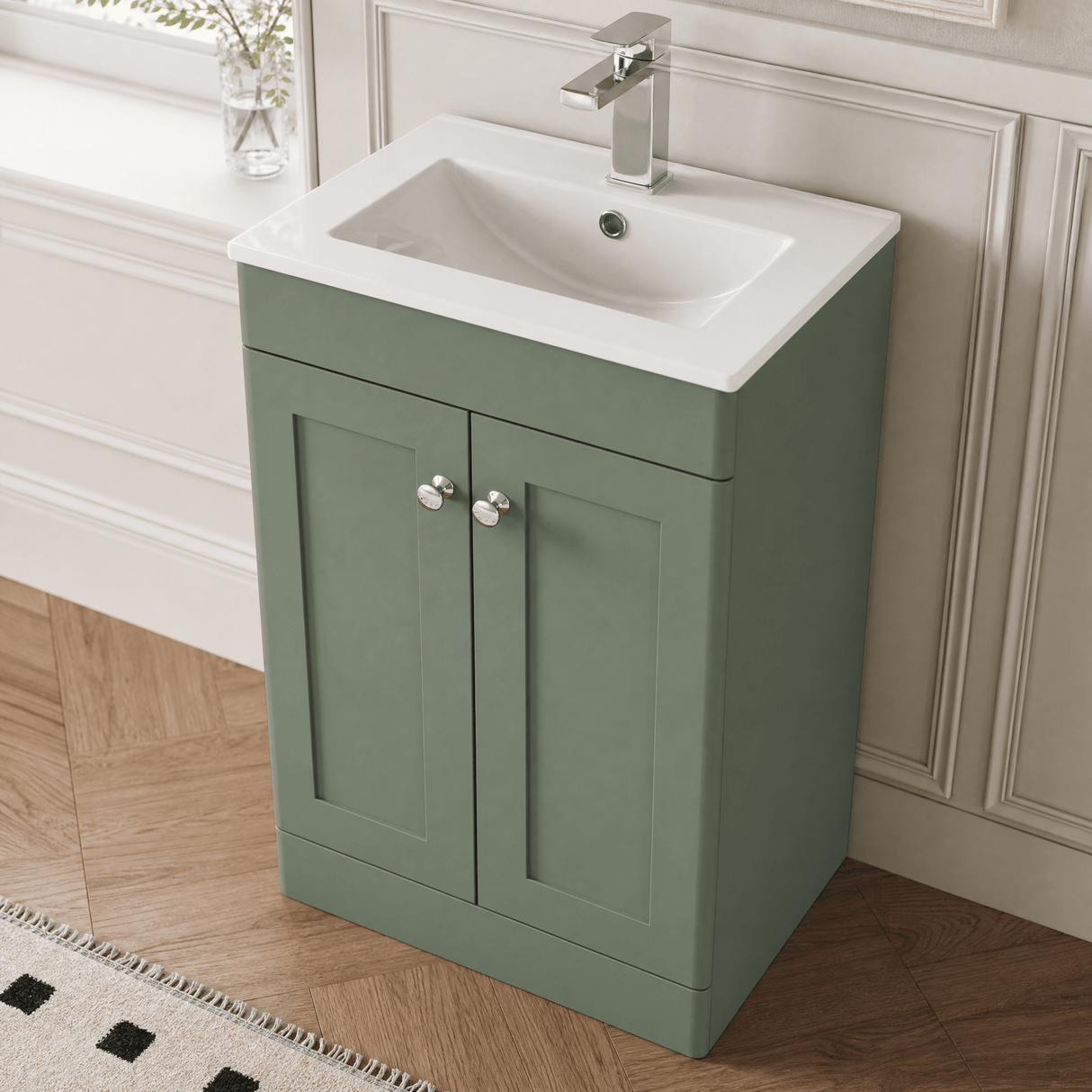[BFCL823C] Swynnerton Traditional 2 Door Floor Standing Vanity Basin Unit with 1 Tap Hole Minimalist Ceramic Basin, Choice of Size and Colour