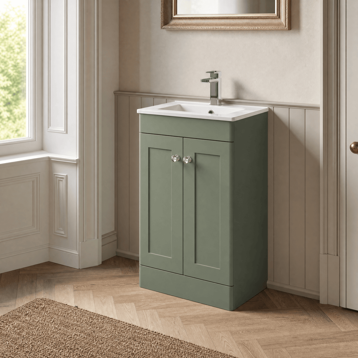 [BFCL823C] Swynnerton Traditional 2 Door Floor Standing Vanity Basin Unit with 1 Tap Hole Minimalist Ceramic Basin, Choice of Size and Colour