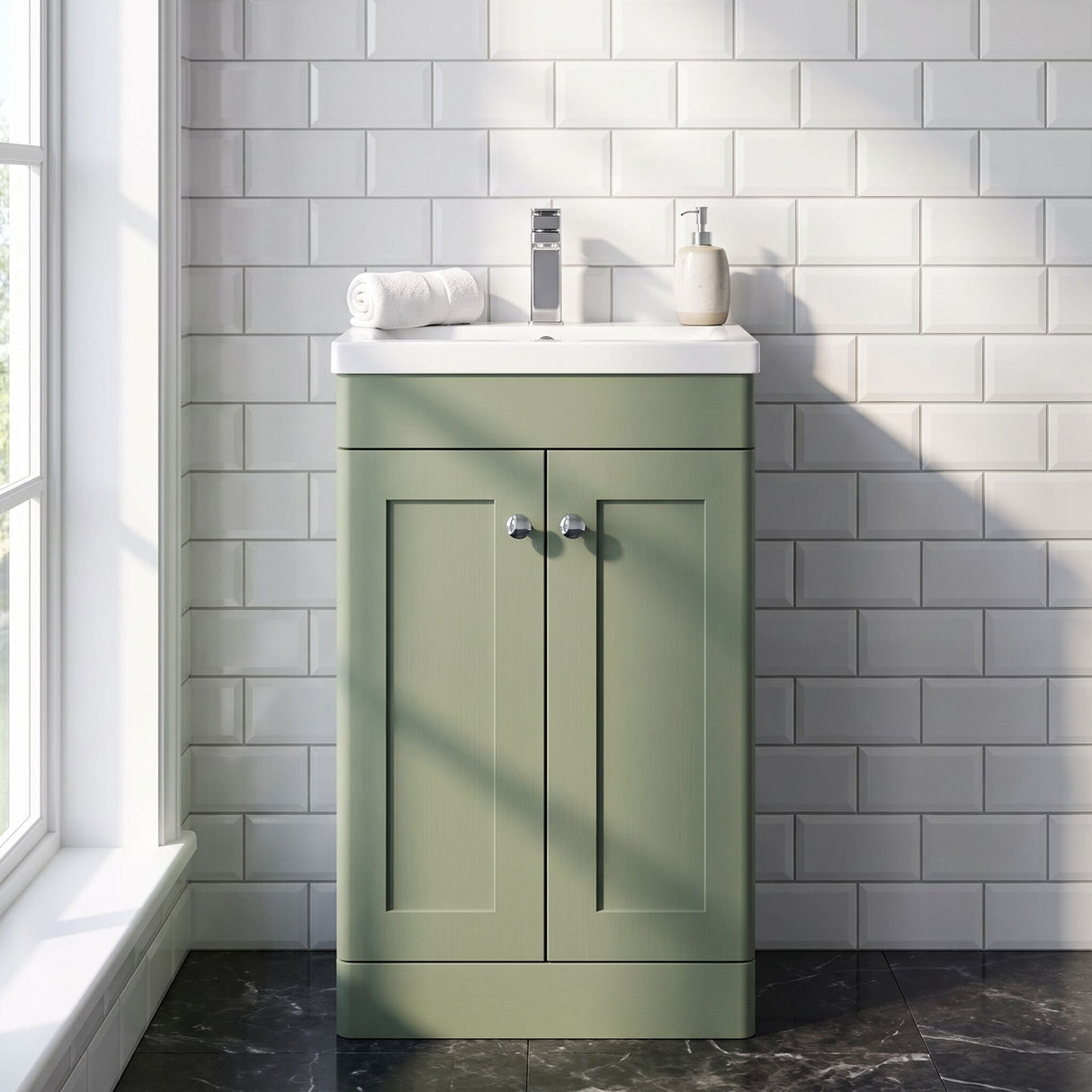 [BFCL823D] Swynnerton Traditional 2 Door Floor Standing Vanity Unit with Mid-Edge Basin - Choice of Colour - Silo