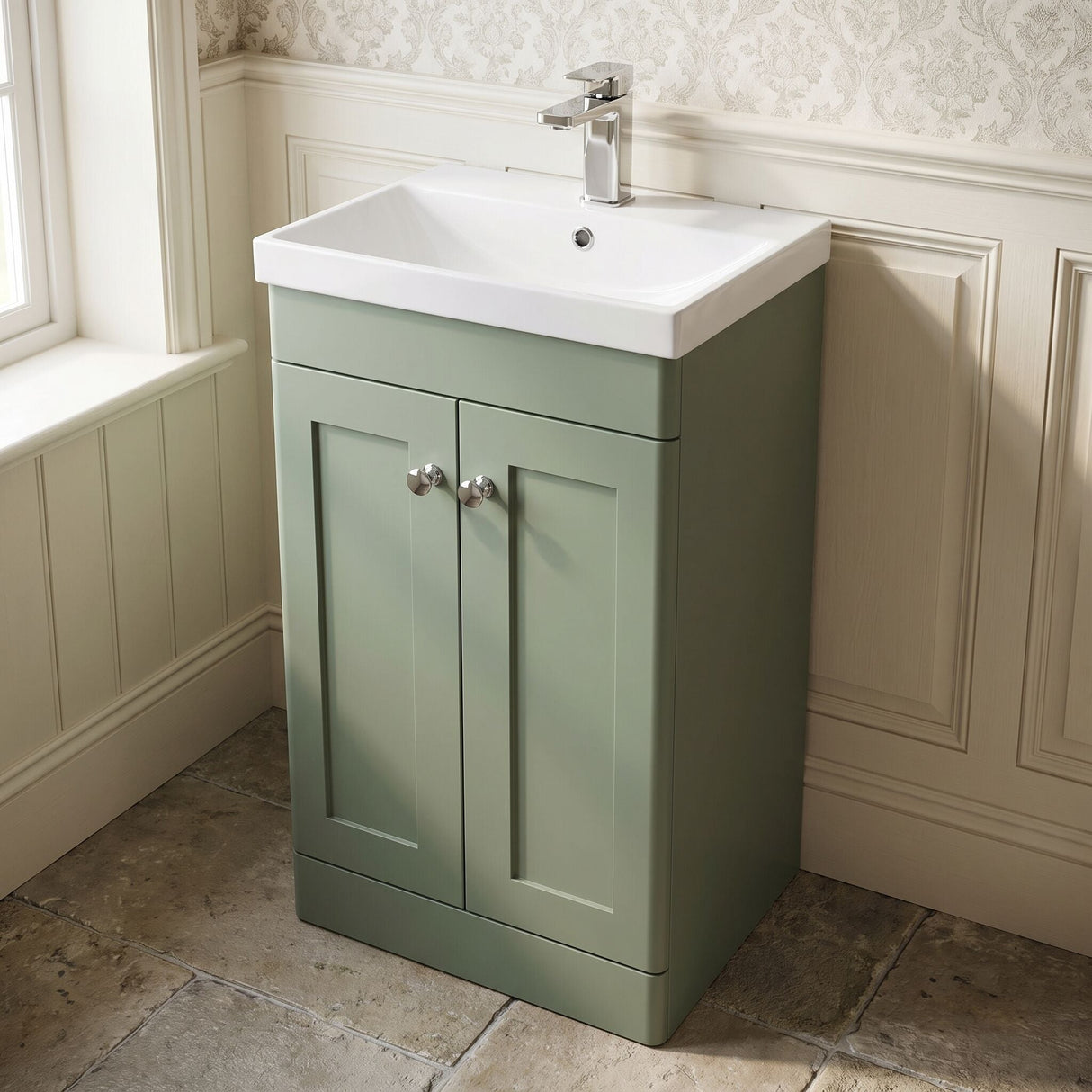 [BFCL823E] Swynnerton Traditional 2 Door Floor Standing Vanity Unit with Thin Edge Basin, Choice of Size and Colour