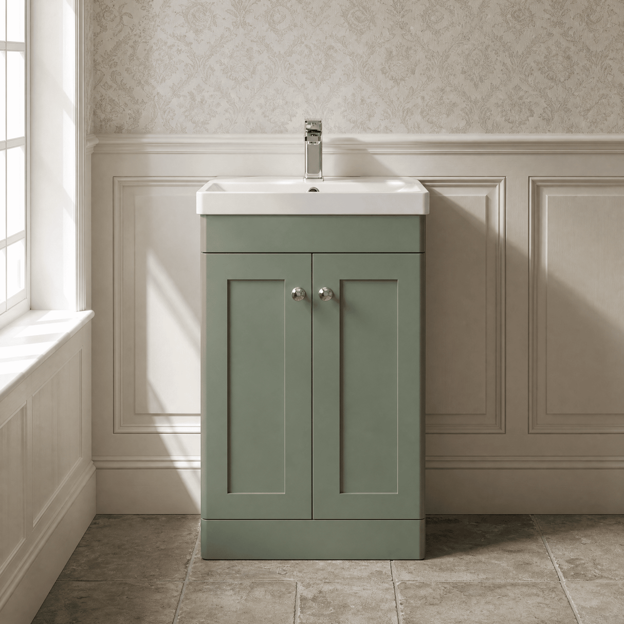 [BFCL823E] Swynnerton Traditional 2 Door Floor Standing Vanity Unit with Thin Edge Basin, Choice of Size and Colour - Silo